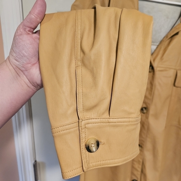 Maeve Anthropologie Faux Leather Oversized Shirt Jacket Shacket Camel Brown - Picture 4 of 8